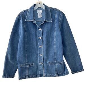 FDJ French Dressing Womens Blue Denim Jacket Medium Wash Button Front Western